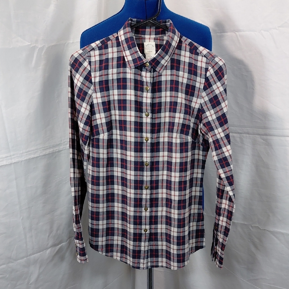 J. Crew Navy and Red Plaid Long Sleeve Shirt